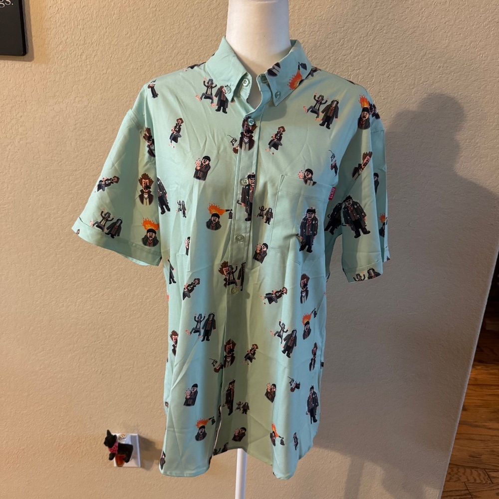 RSVLTS Home Alone "Wet Bandits" KUNUFLEX Short Sleeve Shirt Men's L Green